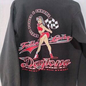 Vtg Daytona Bike Week 1997 Mens Large Sweatshirt Pinup Devil Lucky Speed USA F